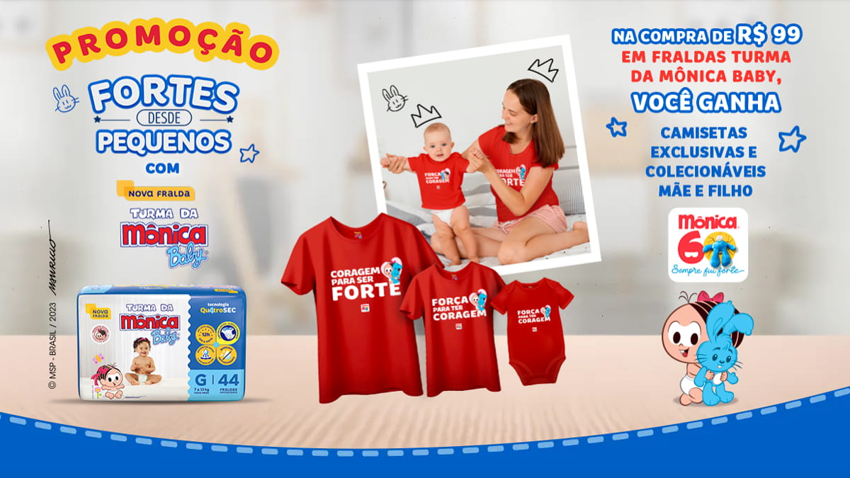 Fortes desde pequenos com fraldas Turma da Mônica Baby